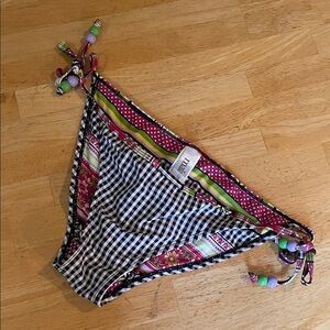 Colourful Boho Reversible Bikini Bottom with Beaded Ties